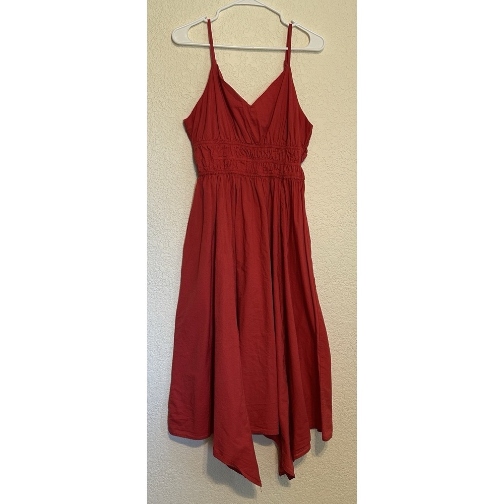 Dizzy Lizzy Red Cotton Tiered Smocked Waist Babydoll Midi Dress XL Boho - Picture 5 of 16